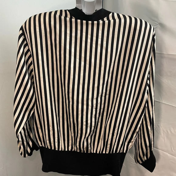 Vintage white and black striped floral 100% silk jacket/cardigan size 10 - Picture 9 of 12